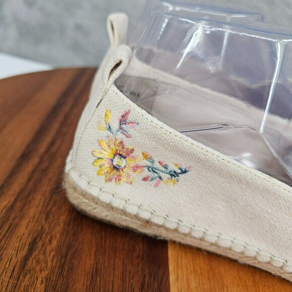 LOFT Espadrilles Shoes 7.5 M Natural Floral Leaf Embroidered Comfort Casual Boho - Picture 8 of 16